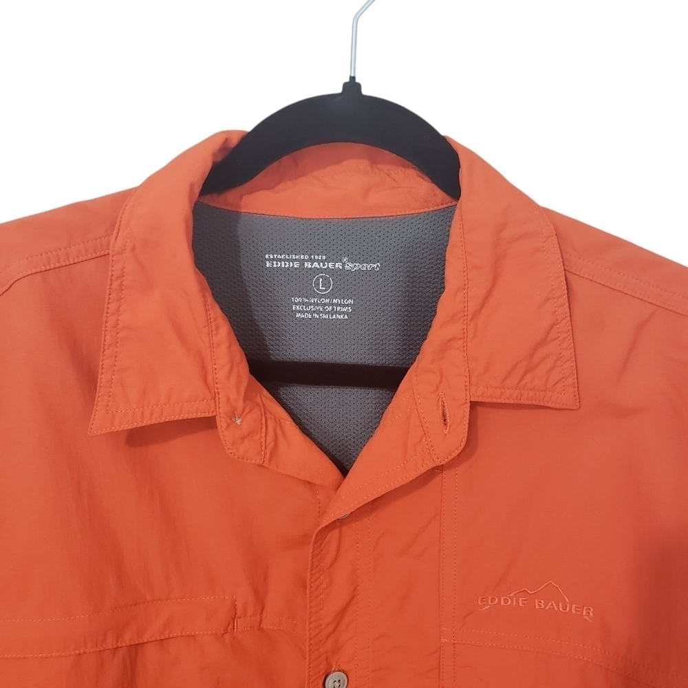 Eddie Bauer Long-Sleeve Sport Vented Orange & Gray Outdoor Shirt Size Large